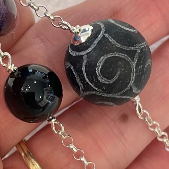 Sterling silver natural stone station large lobster clasp etched carved stone - Picture 8 of 9